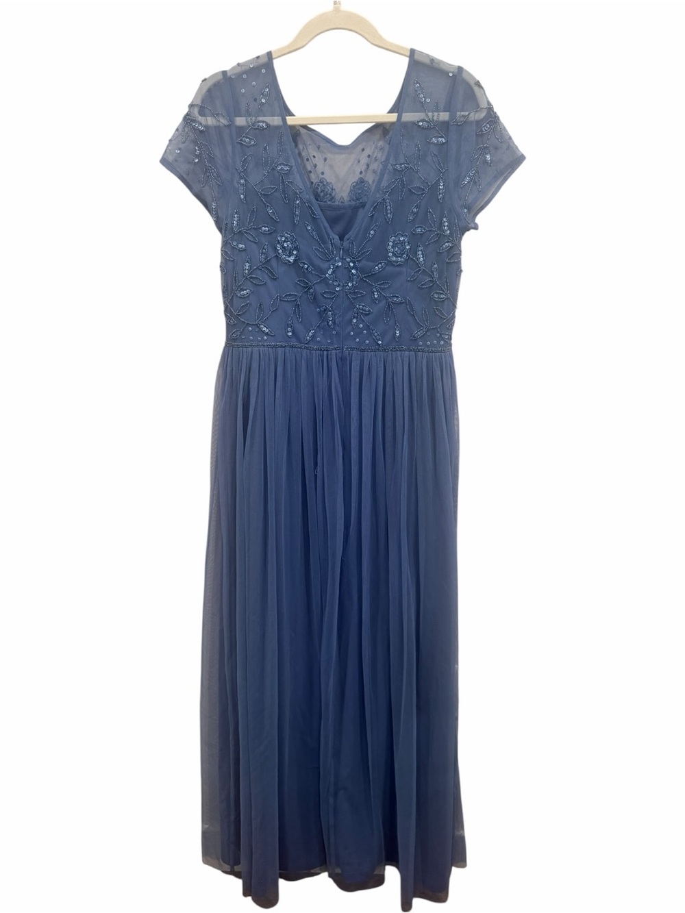 Papell Studio Beaded Mesh Shirred Gown French Blue Size 12 NWT Formal Evening - Picture 11 of 12